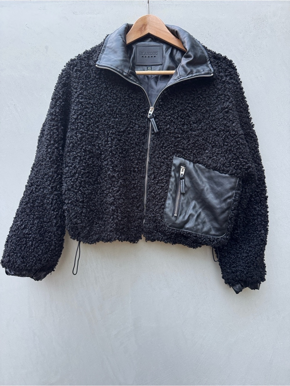 BLANKNYC teddy sherpa moto jacket black faux leather cropped xs